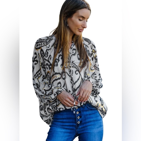 Muliticolor Boho Flower Print Casual Blouse Bohemian Top - Picture 10 of 13